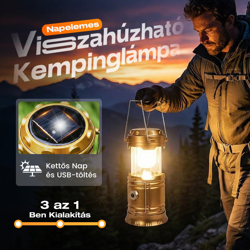 ⛺️Napenergiával működő, behúzható kempinglámpa