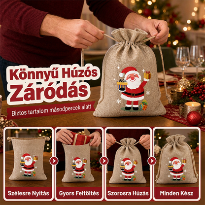 🎄✨ Karácsonyi zsákvászon ajándéktasak húzózsinórral: Stílusos csomagolás másodpercek alatt – búcsú a drága csomagolópapírtól és a ragasztószalag bajlódásától! 🎅🎁