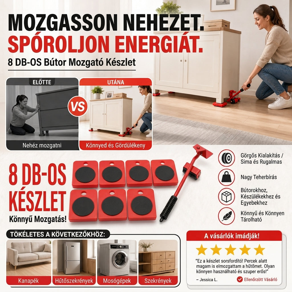 📦🏋️Bútorok szállításához használt csúszósínek – 360°-ban forgatható csúszótalpak, 800 font teherbírású 8 darabos készlet ✨