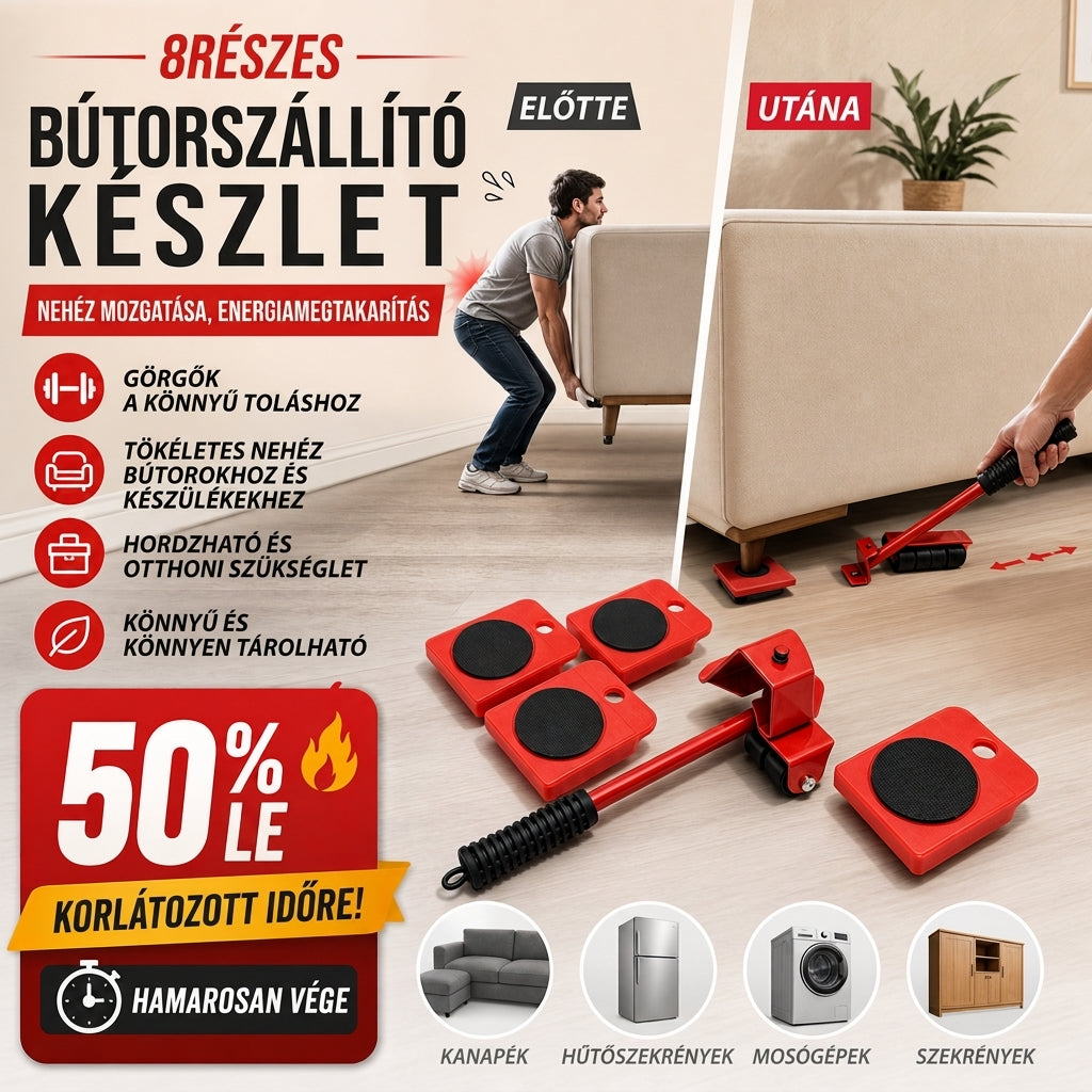 📦🏋️Bútorok szállításához használt csúszósínek – 360°-ban forgatható csúszótalpak, 800 font teherbírású 8 darabos készlet ✨