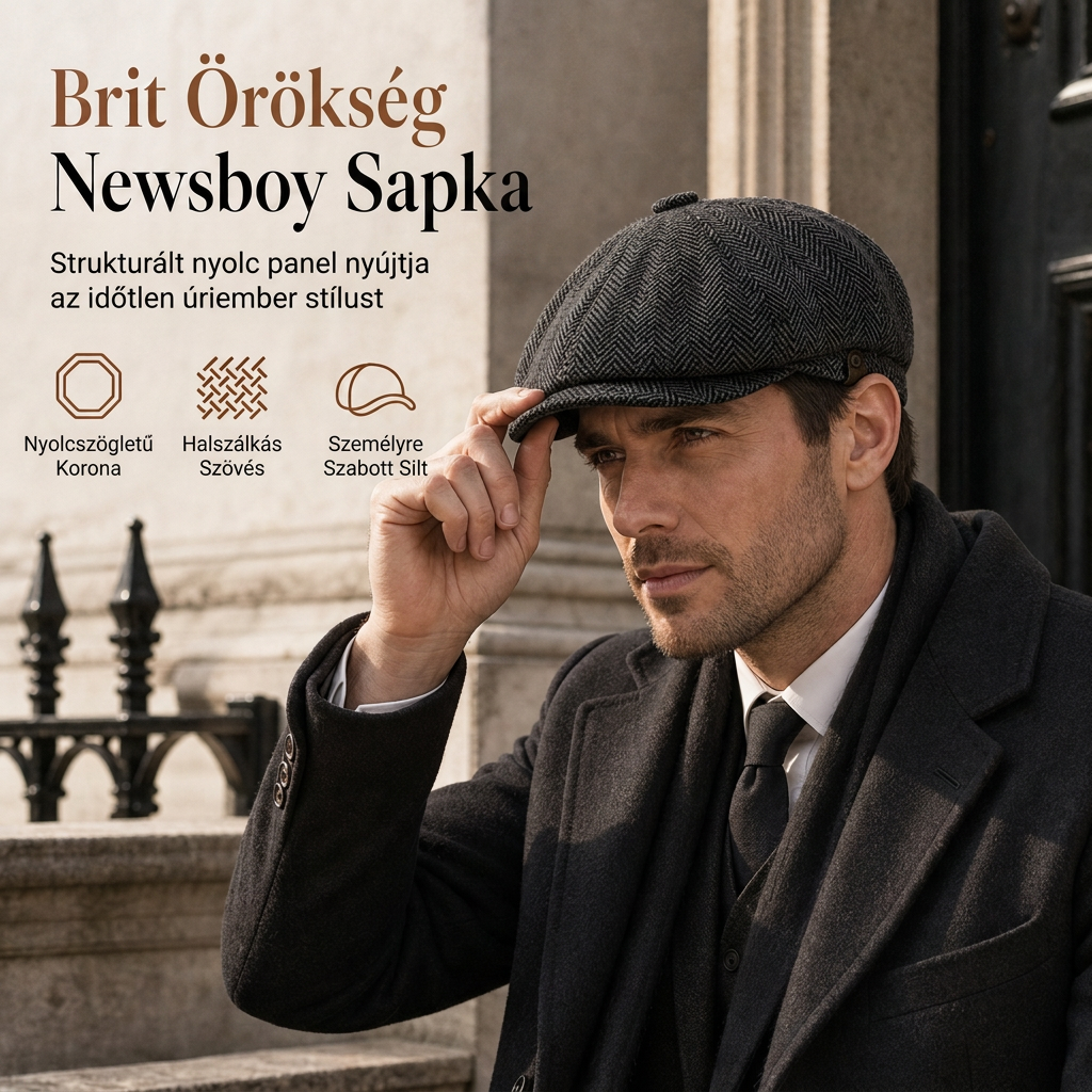 🎩 Brit stílusú nyolcszögletű beret – Vintage, uniszex, alkalmi ✨