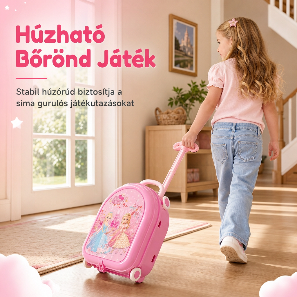 👑50% KEDVEZMÉNY! 🎀3 az 1-ben gyerek szépítőasztal görgős bőröndkészlet