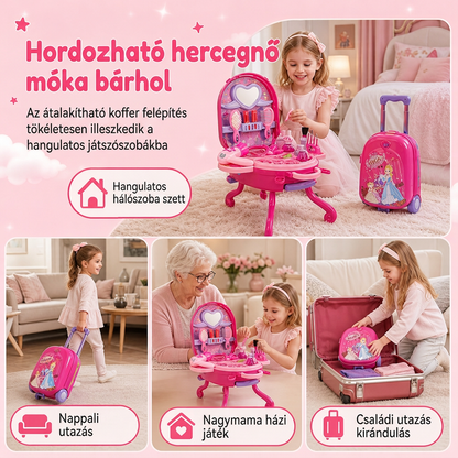 👑50% KEDVEZMÉNY! 🎀3 az 1-ben gyerek szépítőasztal görgős bőröndkészlet