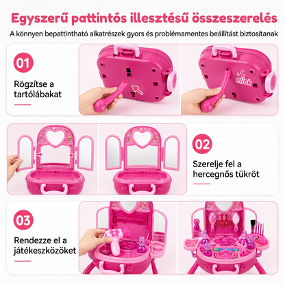 👑50% KEDVEZMÉNY! 🎀3 az 1-ben gyerek szépítőasztal görgős bőröndkészlet