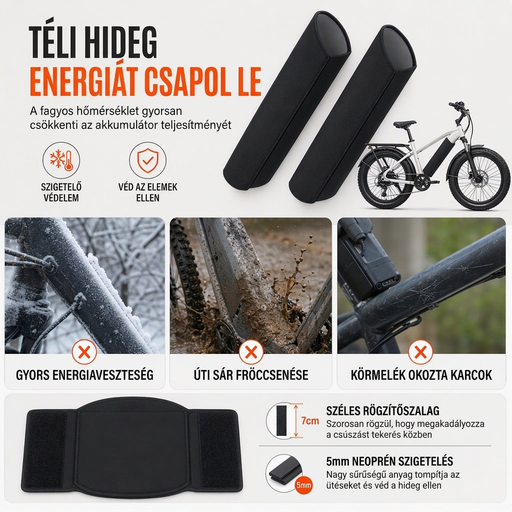 🚲 E-bike akkumulátorvédő – 5 mm-es hőszigetelő neoprén védőhüvely
