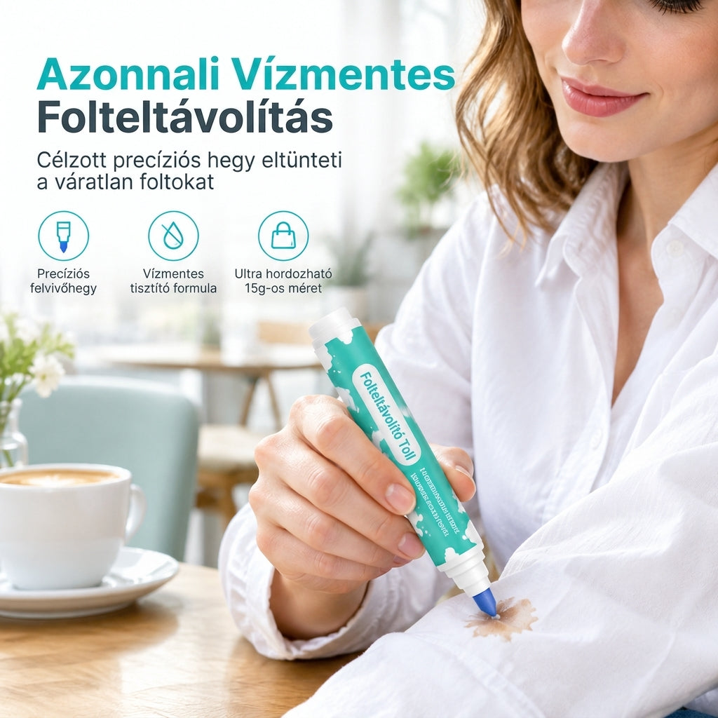 🖊️ Hordozható folteltávolító toll – Azonnali víztelen szöveti folttisztító, precíziós hegyű folteltávolító kávé-, étel- és italfoltokhoz