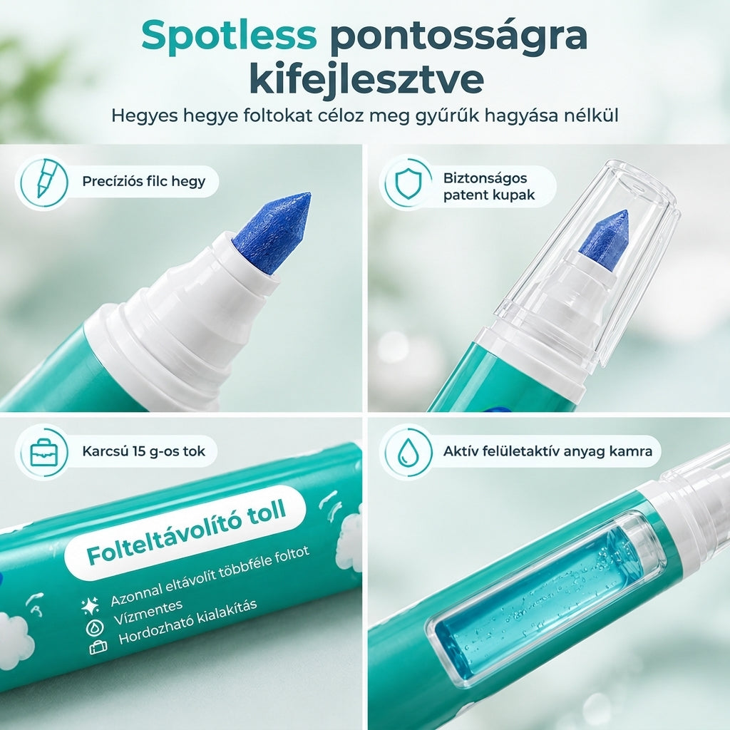 🖊️ Hordozható folteltávolító toll – Azonnali víztelen szöveti folttisztító, precíziós hegyű folteltávolító kávé-, étel- és italfoltokhoz