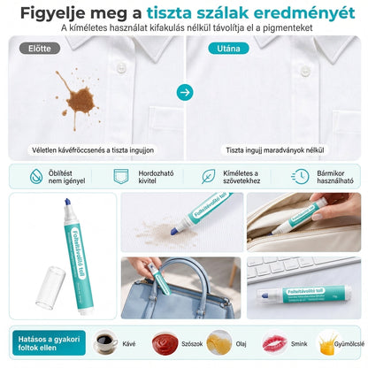 🖊️ Hordozható folteltávolító toll – Azonnali víztelen szöveti folttisztító, precíziós hegyű folteltávolító kávé-, étel- és italfoltokhoz