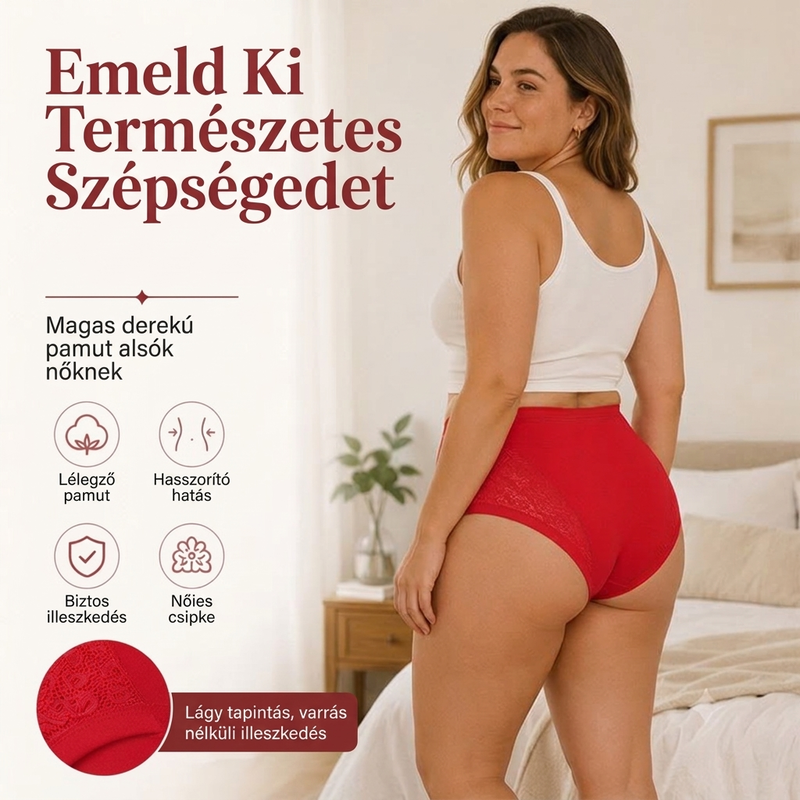 🌸 Plus Size szivárgásgátló bugyi – Magas derék, pamut, egész napos komfort 📦