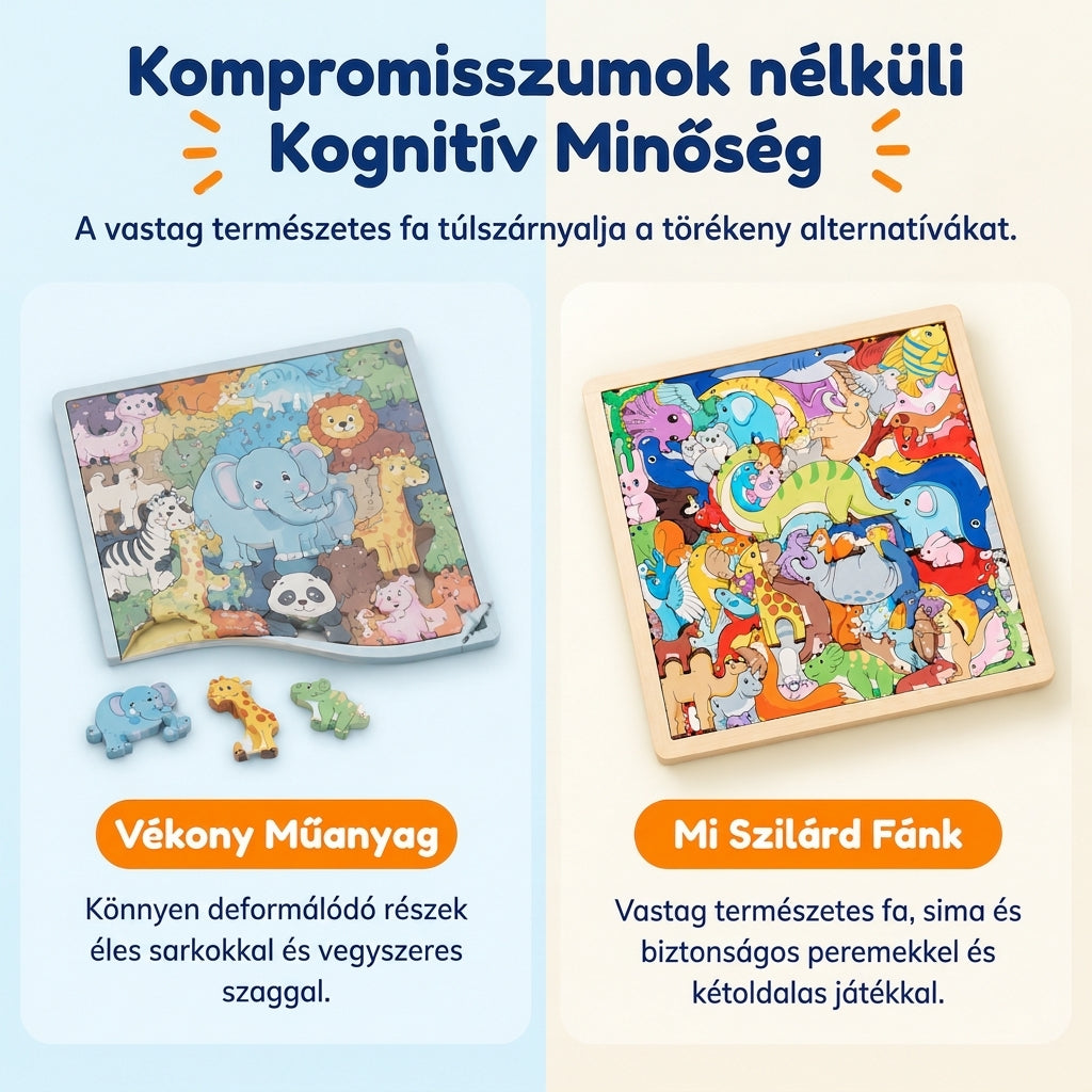 🐘🦒Gyerekeknek és kisgyerekeknek szóló, fából készült, rajzfilmfigurás állatpuzzle