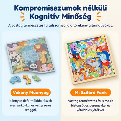 🐘🦒Gyerekeknek és kisgyerekeknek szóló, fából készült, rajzfilmfigurás állatpuzzle