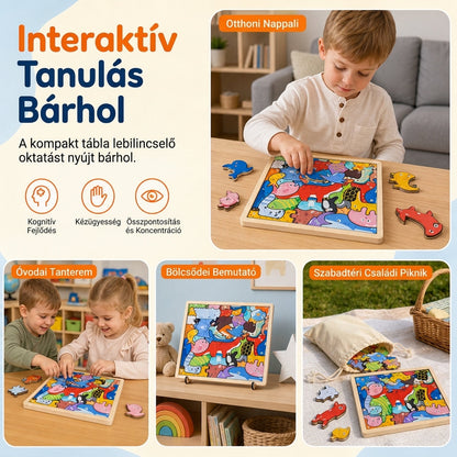 🐘🦒Gyerekeknek és kisgyerekeknek szóló, fából készült, rajzfilmfigurás állatpuzzle