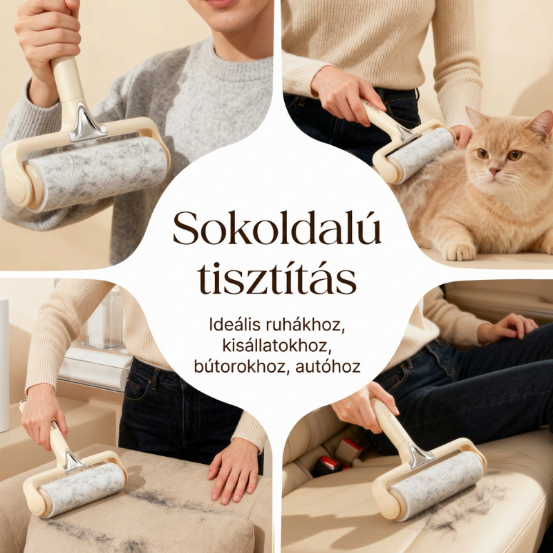 Távolítsa el a kisállatszőrt és a szöszöket azonnal! 10 cm széles, nyomot nem hagyó szöszeltávolító henger